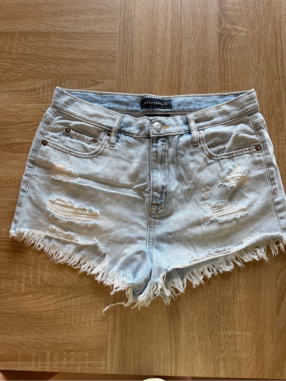 Aeropostale Light Blue Distressed Frayed Hem Denim Shorts
